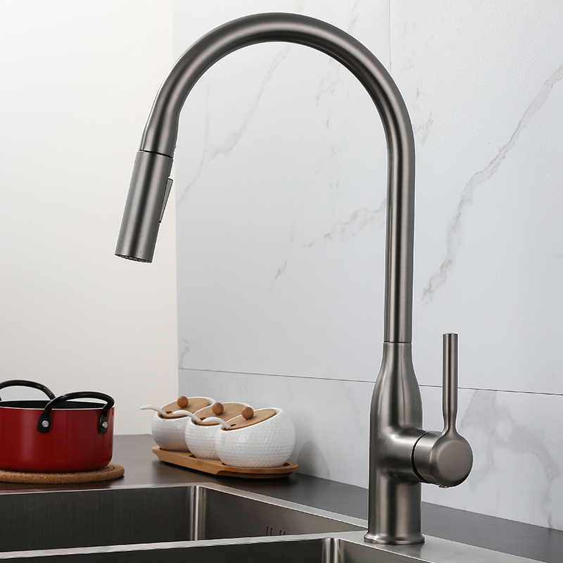 2024 Modern Luxury Pullout Sprayer Flexible Rotation Pull Down Black Kitchen Sink Faucet,Chrome Brass Kitchen Faucet