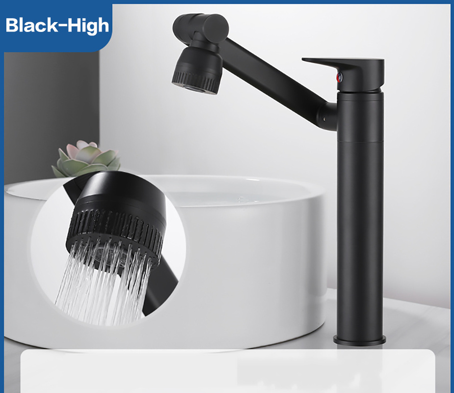 Bathroom Single Hole Countertop Mountable 360 Degree Rotation Hot Cold Black Mixer Basin Faucet