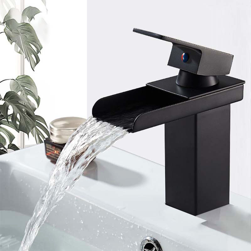 Black Chrome Waterfall Faucet Stainless Steel Bathroom Brushed Washbasin Faucet Hot and Cold Mixer Tap Table Basin Faucet