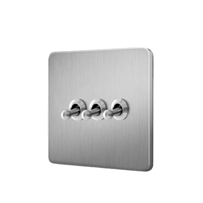 EU Grey High Quality Vintage Stainless Steel Silver Brushed Metal Panel Toggle Light Switch,1/2/3gang2way Wall Lever 220V Switch