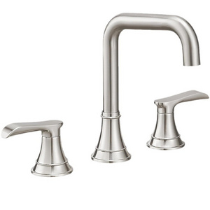 High Quality Three Hole Double Handle Brushed Nickel Basin Faucet Hot and Cold Bathroom Cabinet Split Washbasin Tap 3 Piece Sets