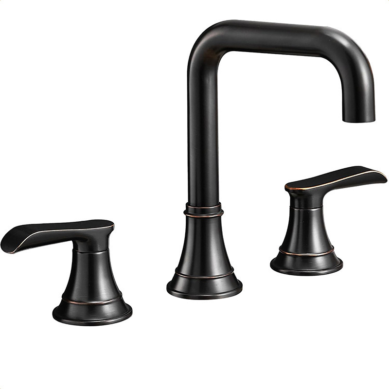 Modern New Design 3 Hole Black Antique Brass Bathroom Basin Mixer Taps Double Handle Wash Basin Faucet