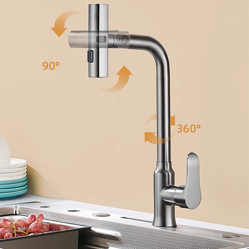 Delivery Within 48 Hours Gray Pull Down Kitchen Faucet Brass Plated Nozzle Rotating Pull Out Rain Mixer Kitchen Sink Faucet