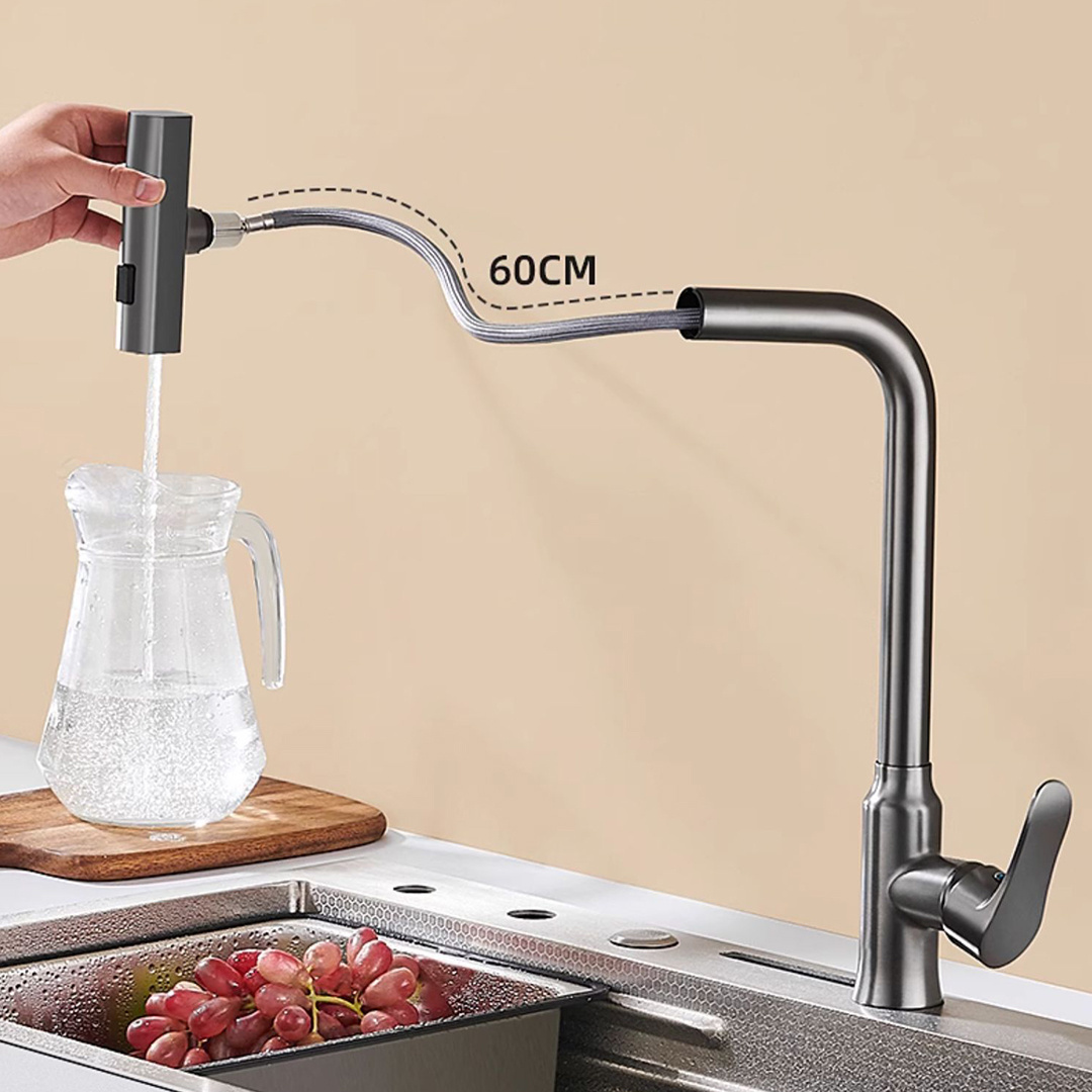 Delivery Within 48 Hours Gray Pull Down Kitchen Faucet Brass Plated Nozzle Rotating Pull Out Rain Mixer Kitchen Sink Faucet