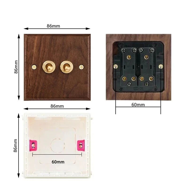 Universal retro antique light switch France UK standard 220v vintage solid wood toggle wall light switches and socket electrical