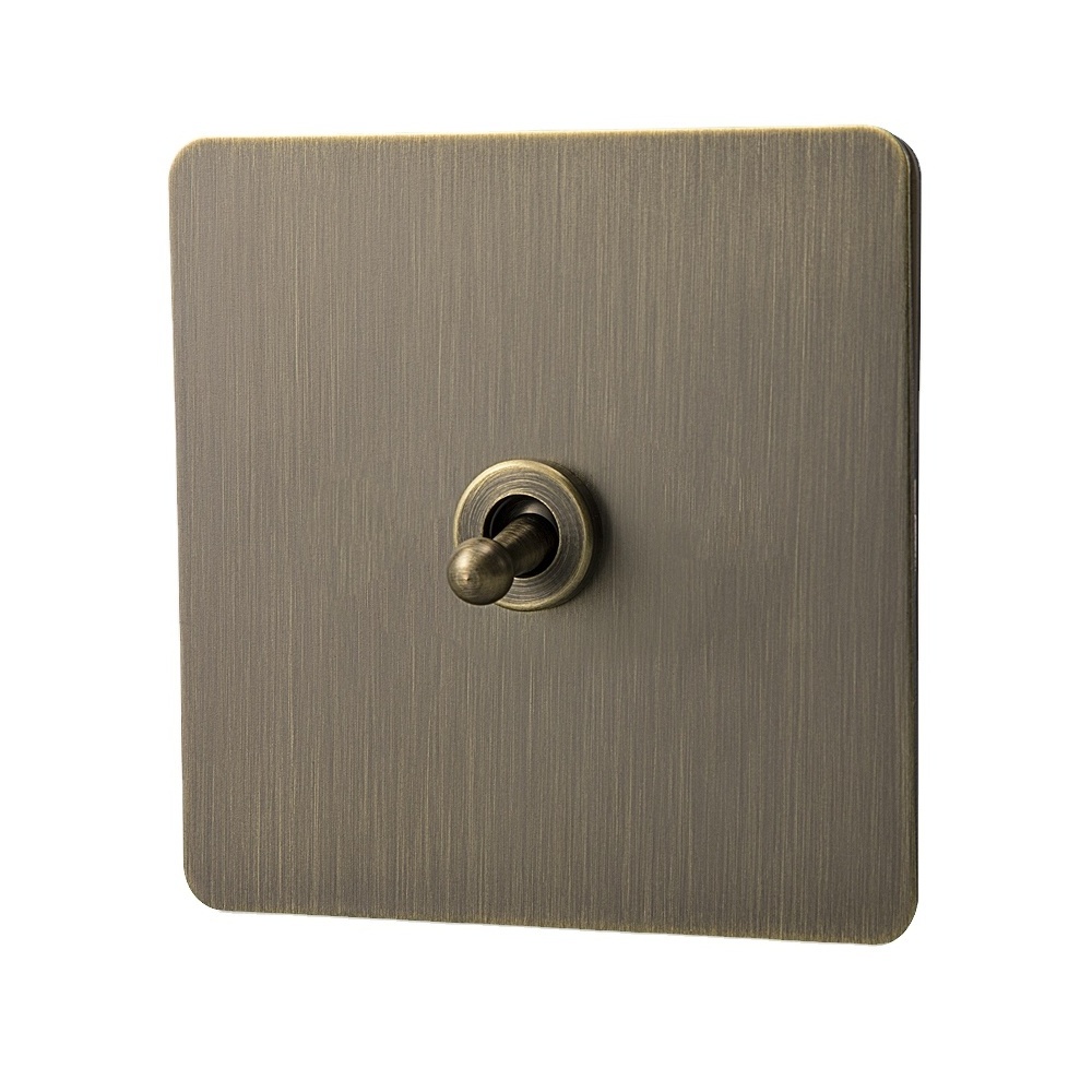 Retro Eu Metal Panel Wall Toggle Light Switch Socket,Bronzed Antique Stainless Steel German 16A Socket with USB Phone Charging