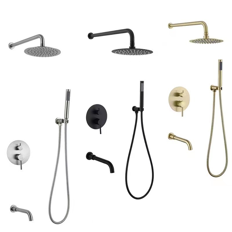 Modern Design Wall Mounted Luxury Ceiling Shower Tank Set, Black Gold Chrome Bath Faucet, Rainfall System With Mixer Head