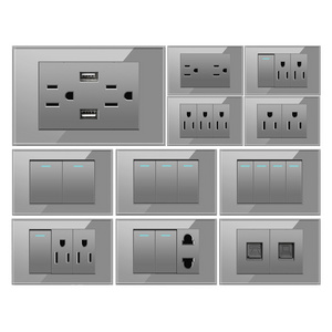 118 Grey American Standard  Canada Brazil peru Wall Switch Socket, Crystal Glass Panel 2 Gang 2 Way USB Socket