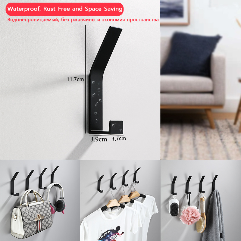 Bathroom Aluminum Bath Towel Hooks Robe Hook for Handbag,Backpack,Umbrella,Clothes,Keys Black Wall Hook