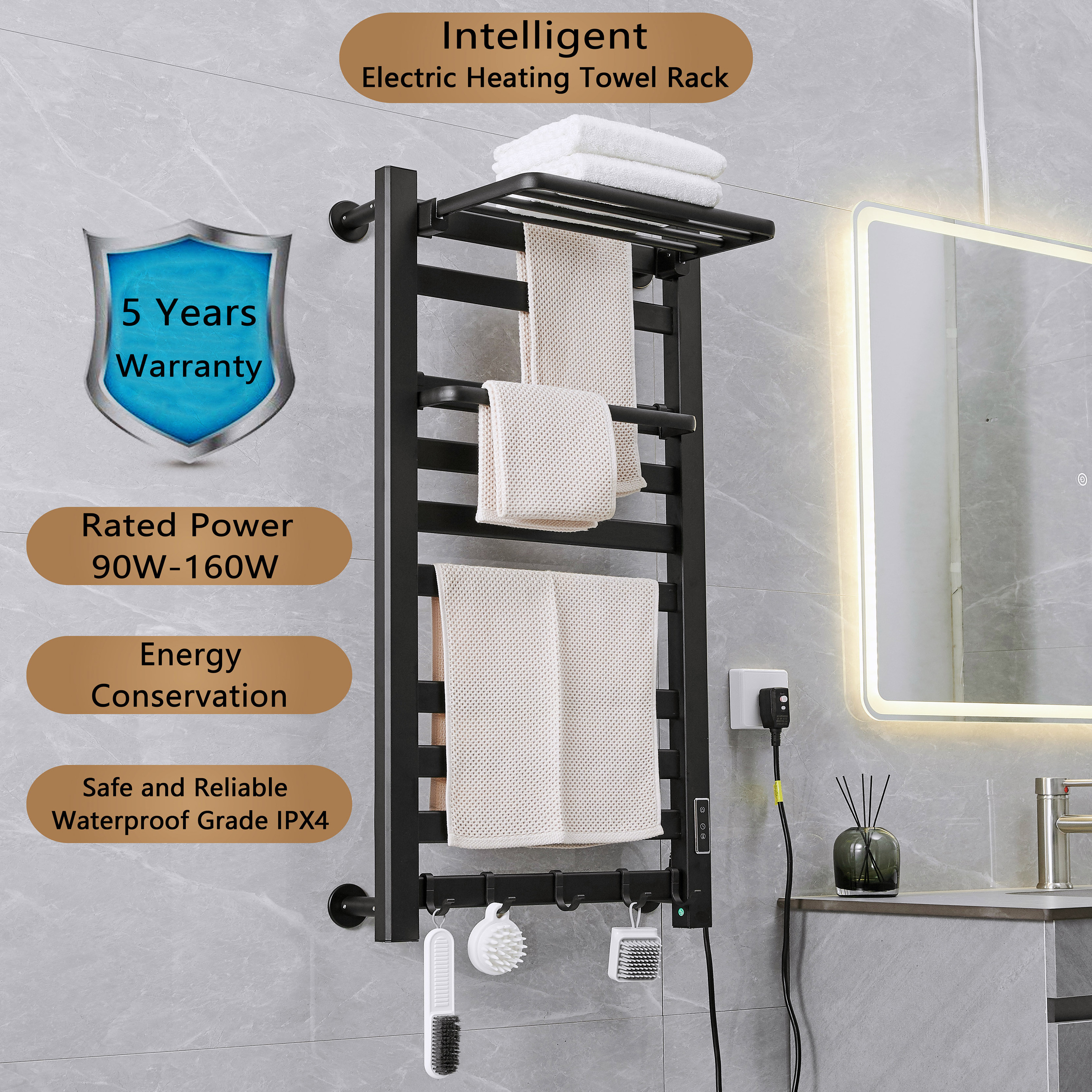 White Black Grey Punch Free Aluminum alloy Electric Towel Warmer Heated Towel Rack For Bathroom