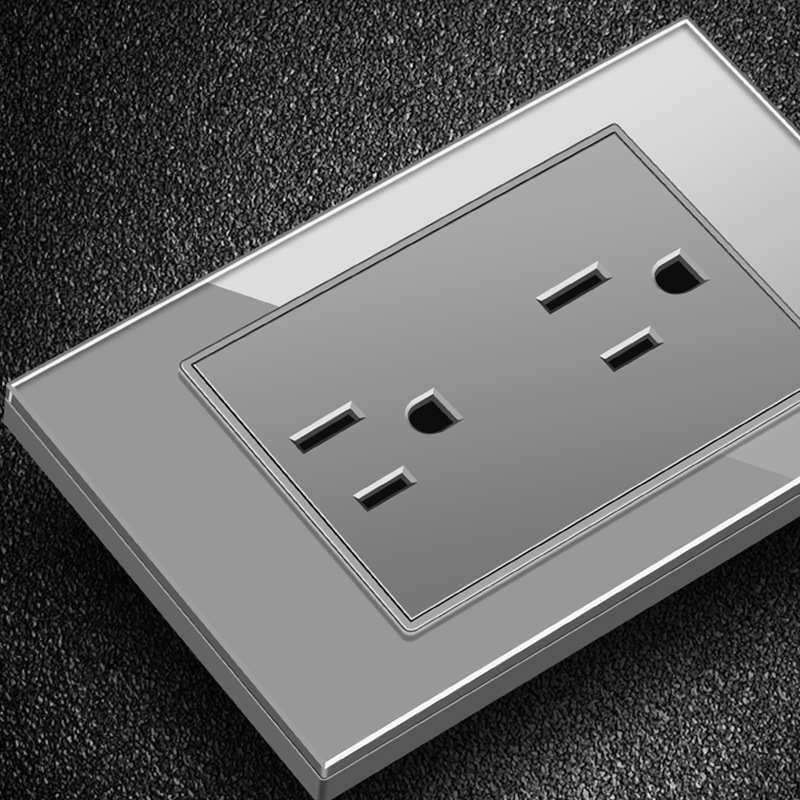 118 Grey American Standard  Canada Brazil peru Wall Switch Socket, Crystal Glass Panel 2 Gang 2 Way USB Socket