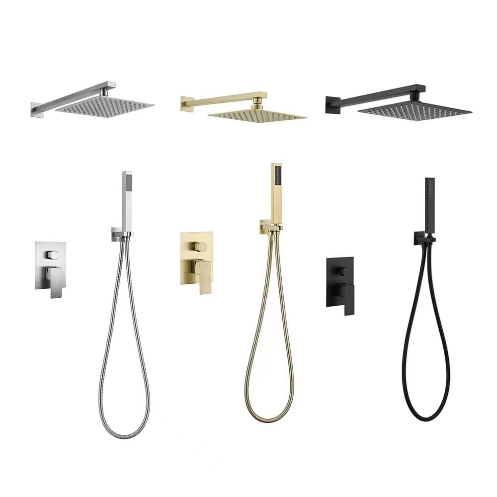 Modern Design Wall Mounted Luxury Ceiling Shower Tank Set, Black Gold Chrome Bath Faucet, Rainfall System With Mixer Head