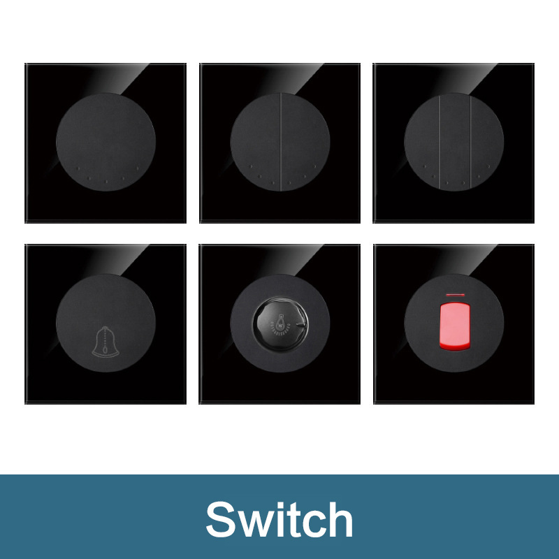 2022 New Black glass panel USB wall socket EU, push wall switch with LED indicator light, UK 13A wall socket switches