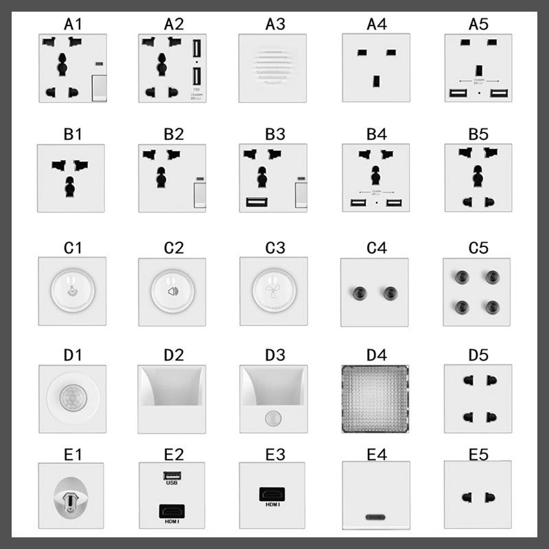 Black multiple frame wall switch socket combination, EU French electrical socket, RJ45 module DIY personality light switch