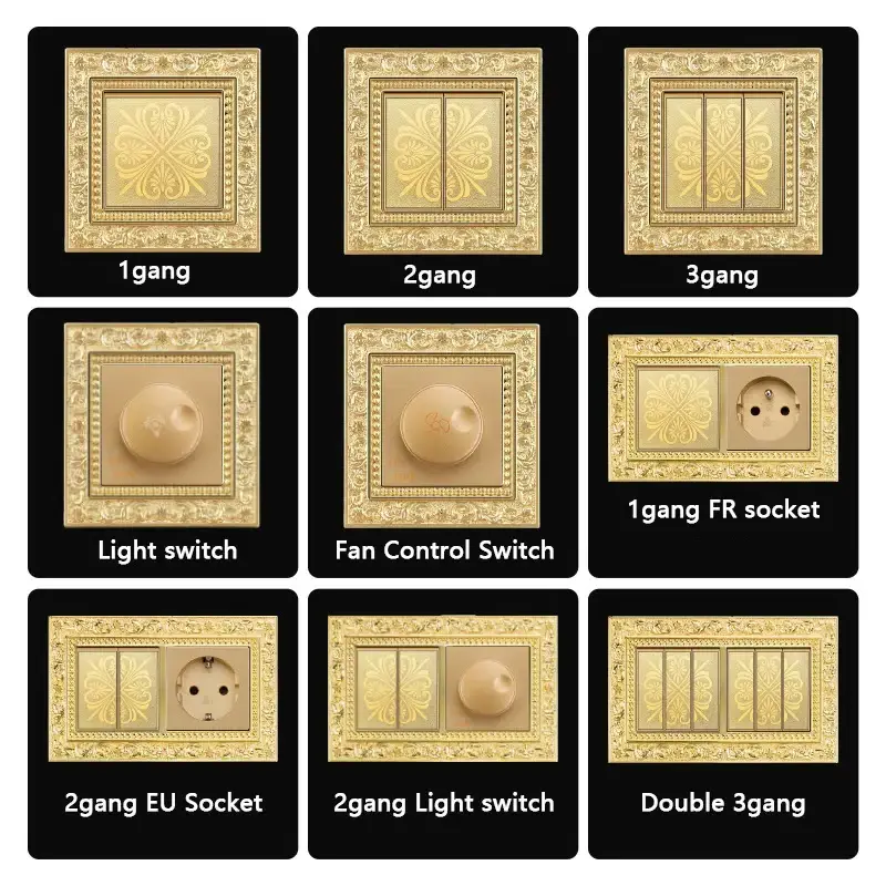 Luxurious Metal Eu Power Vintage Antique Wall Lamp Switch Socket Panel Brass Metal Villa  Home Light Switch 1/2/3 Gang 1/2 Way