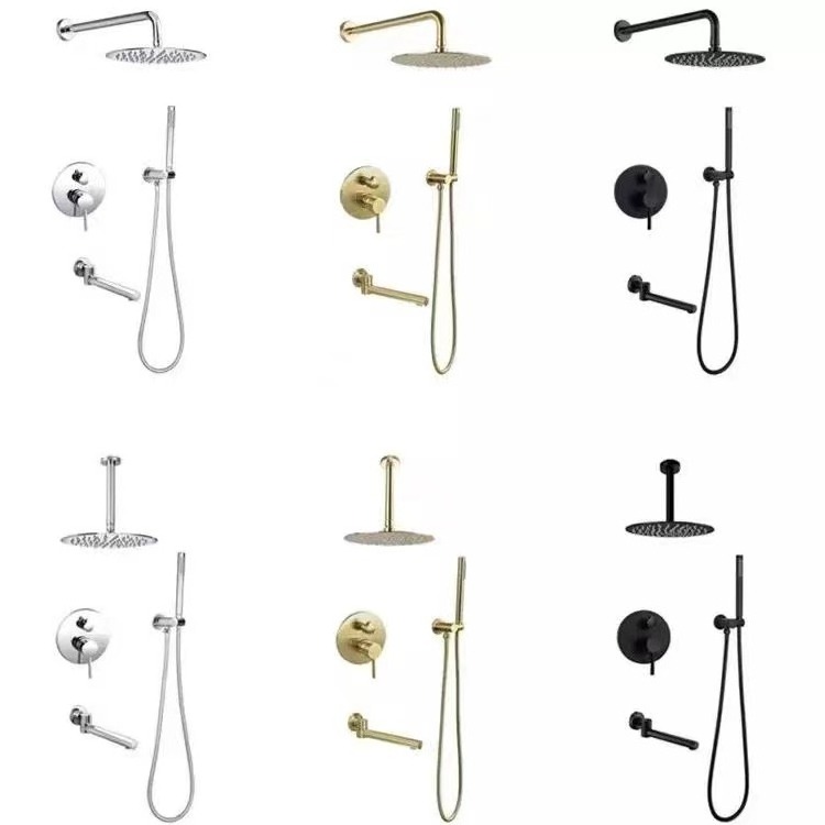 Modern Design Wall Mounted Luxury Ceiling Shower Tank Set, Black Gold Chrome Bath Faucet, Rainfall System With Mixer Head