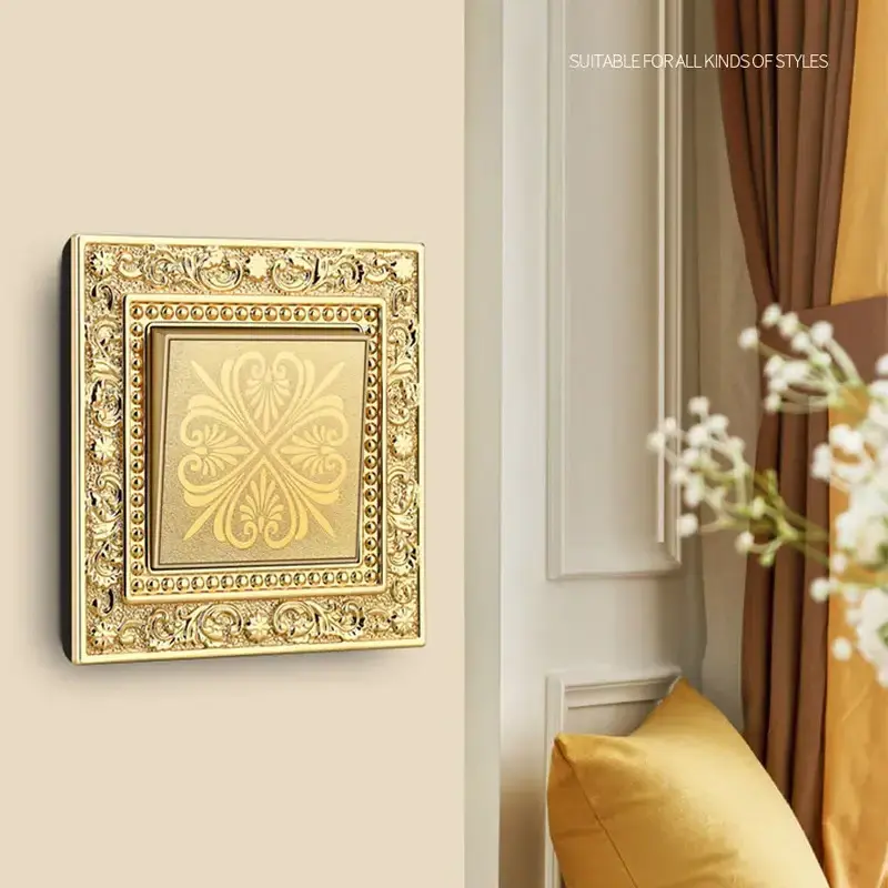 Luxurious Metal Eu Power Vintage Antique Wall Lamp Switch Socket Panel Brass Metal Villa  Home Light Switch 1/2/3 Gang 1/2 Way