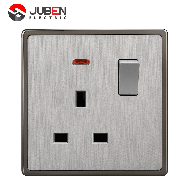 British standard modern gray brushed panel blank board household electric wall light switch socket