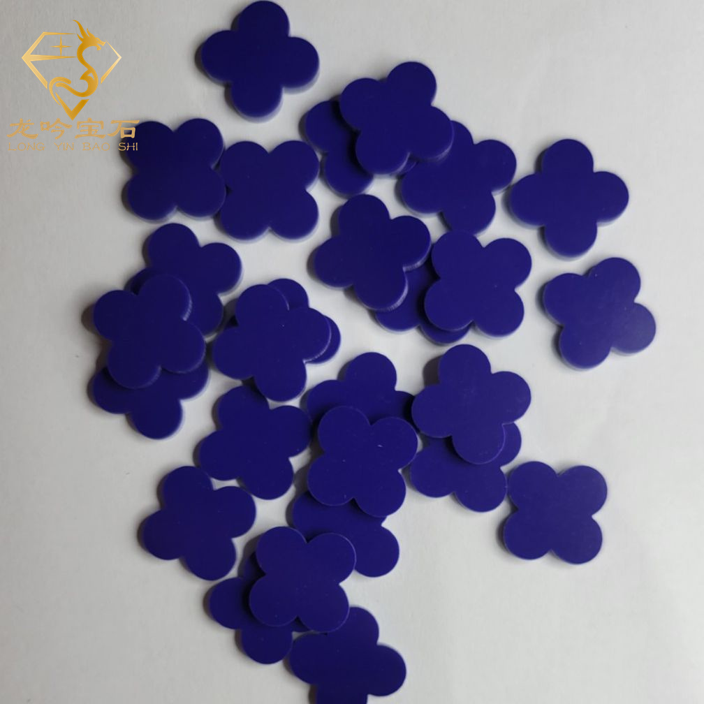 LONGYING Gems 4 Four Leaf Clover Beads Natural Blue Lapis Hand Carved Flower Gemstone