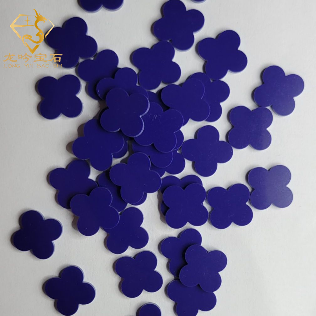 LONGYING Gems 4 Four Leaf Clover Beads Natural Blue Lapis Hand Carved Flower Gemstone