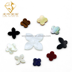 LONGYING  Natural gem 18X18X2mm white Four Leaf Clover Gemstone Natural shell clover for jewelry making Popular