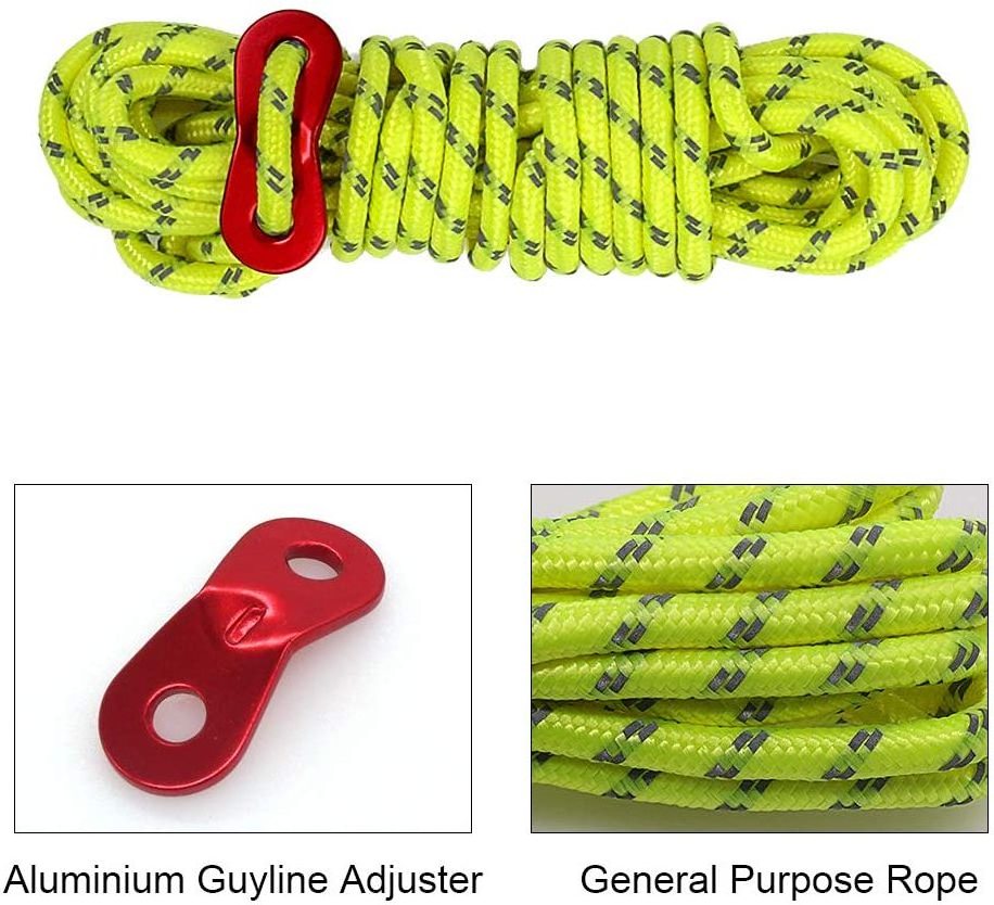 4mm 1 bundle Reflective Nylon Cord Tent Guyline Rope with Ultralight Aluminum Alloy Adjuster Fits Camping Hiking Tent Rope