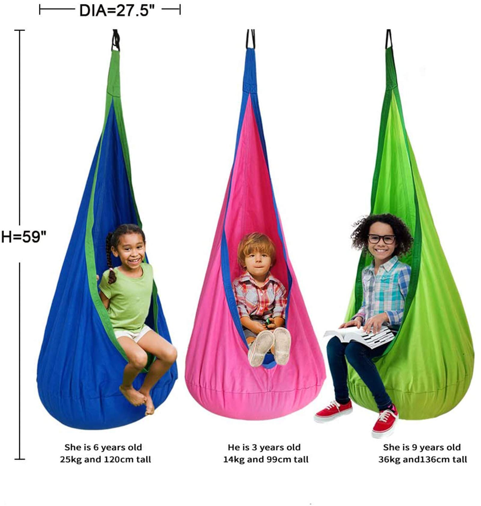 Hanging Seat Nook Tent  Kids Swing Pod Chair 100% Cotton  Hammock Pod Kids Swing