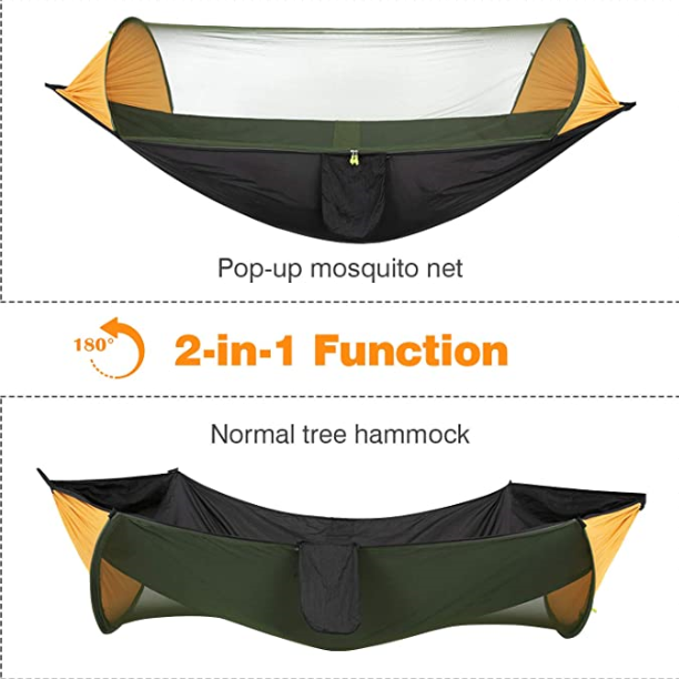 Automatic Quick Open Bug Net Hammock Pop-Up Light Portable Parachute Nylon Camping Hammocks with Mosquito Net