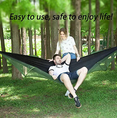 Automatic Quick Open Bug Net Hammock Pop-Up Light Portable Parachute Nylon Camping Hammocks with Mosquito Net