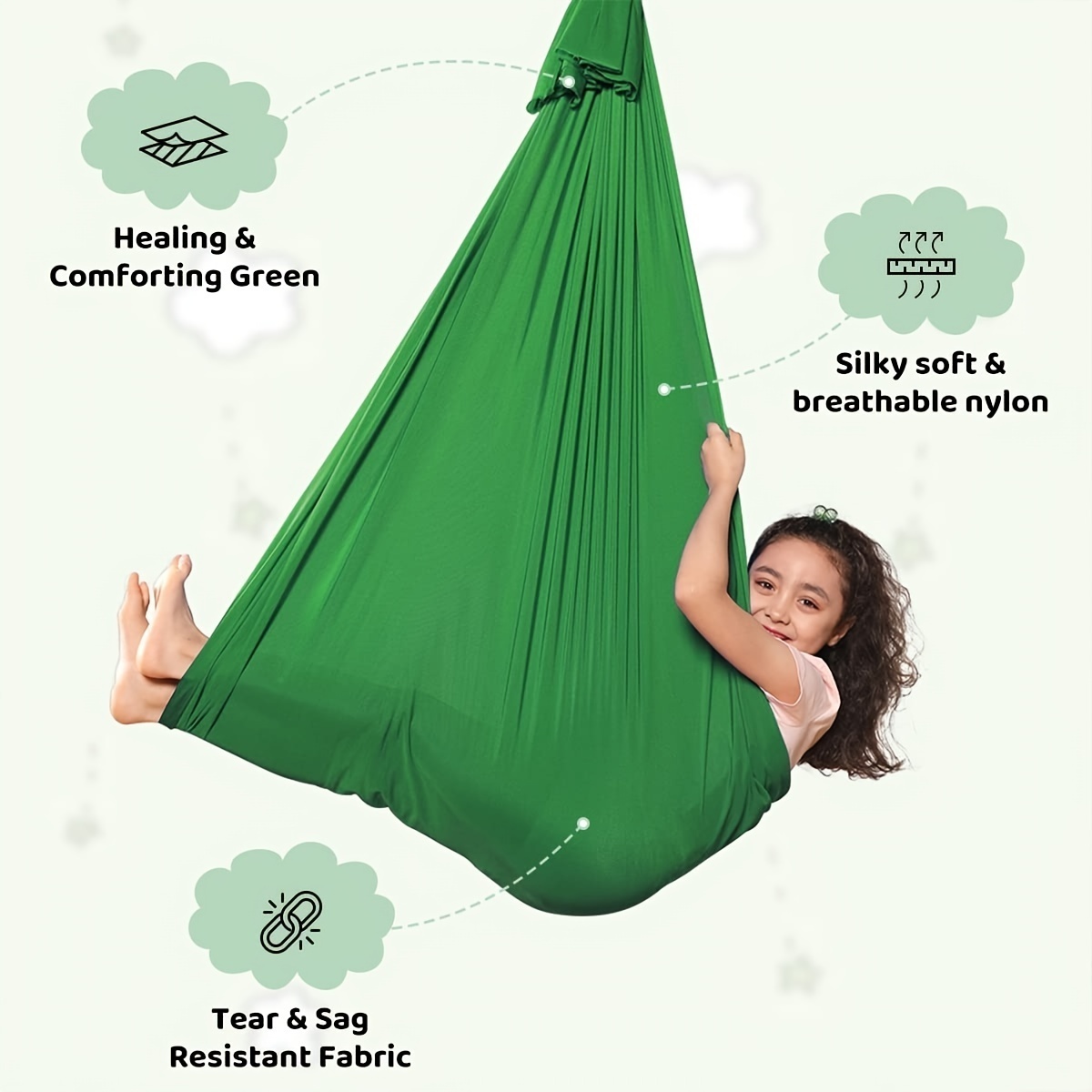 Indoor Therapy Sensory Swing For Kids, Outdoor Room Adjustable Fabric Hammock For Children Teens