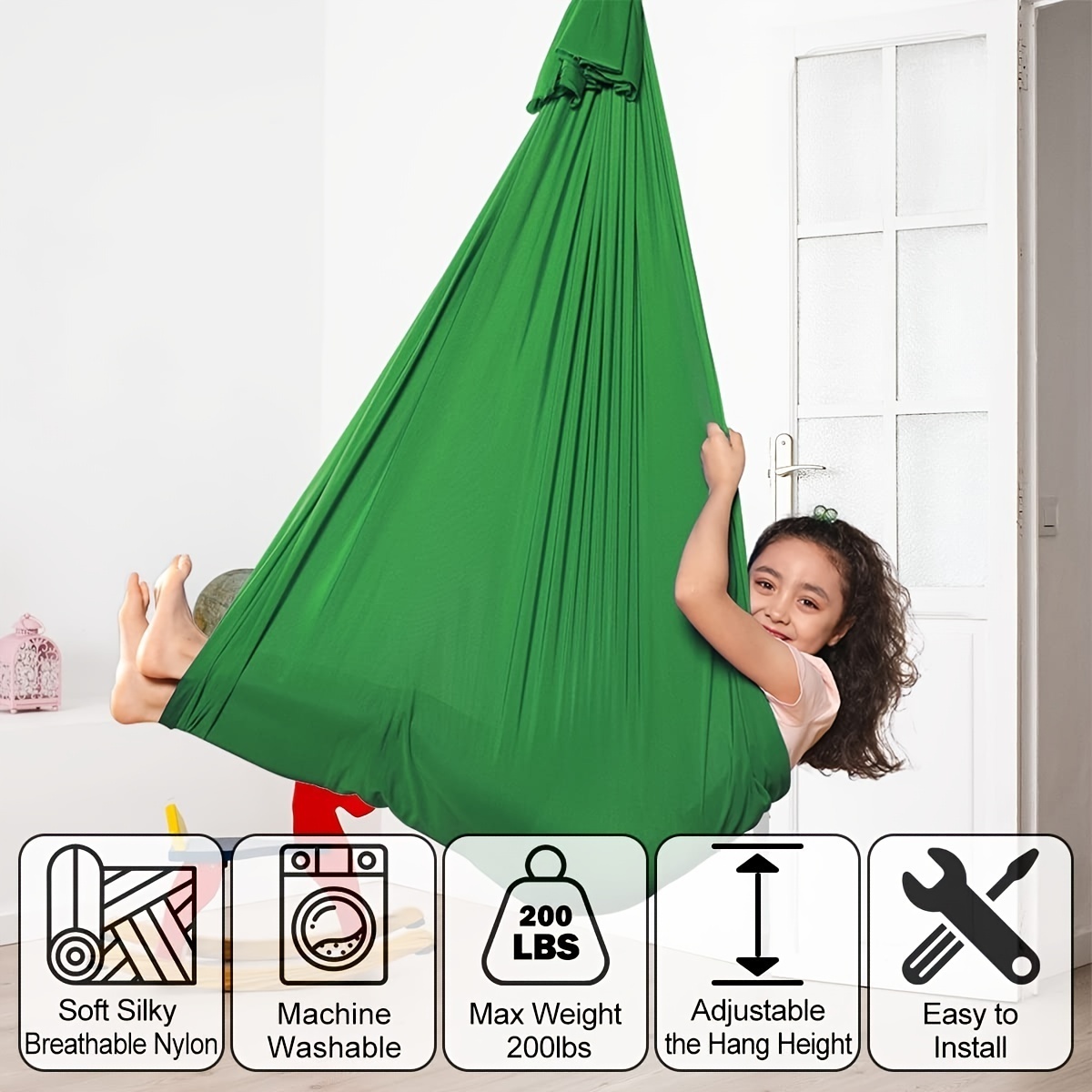 Indoor Therapy Sensory Swing For Kids, Outdoor Room Adjustable Fabric Hammock For Children Teens