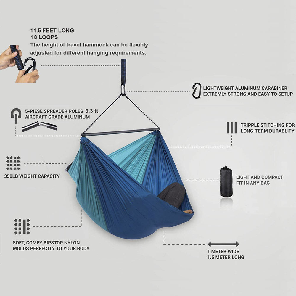 Hot Sale Backpacing Lightweight 210T Nylon Parachute Hammock Chair Swing With Foldable Metal Bar