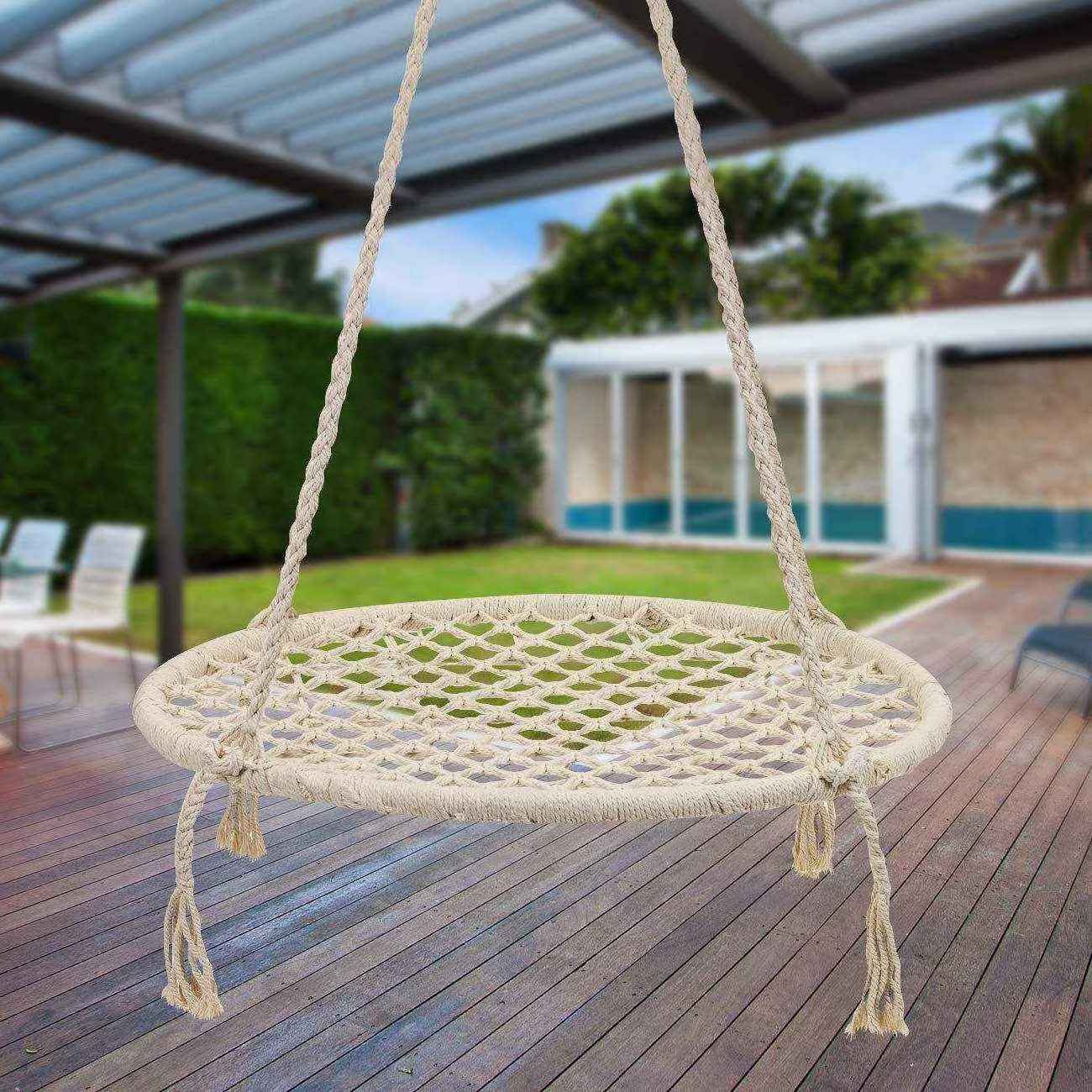 Round Swing Platform Mesh Rope Weaving Hammock Swing Chairs For Garden Patio Tree Hanging Swing Flying