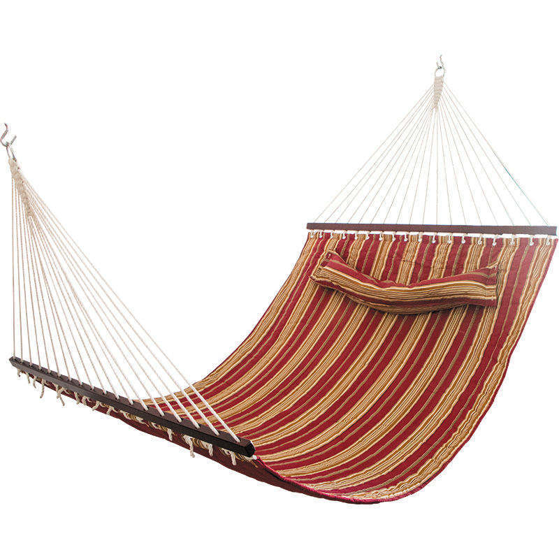 Outdoor Quilted Fabric Hammock with Spreader Bars, Outdoor Patio Backyard Poolside