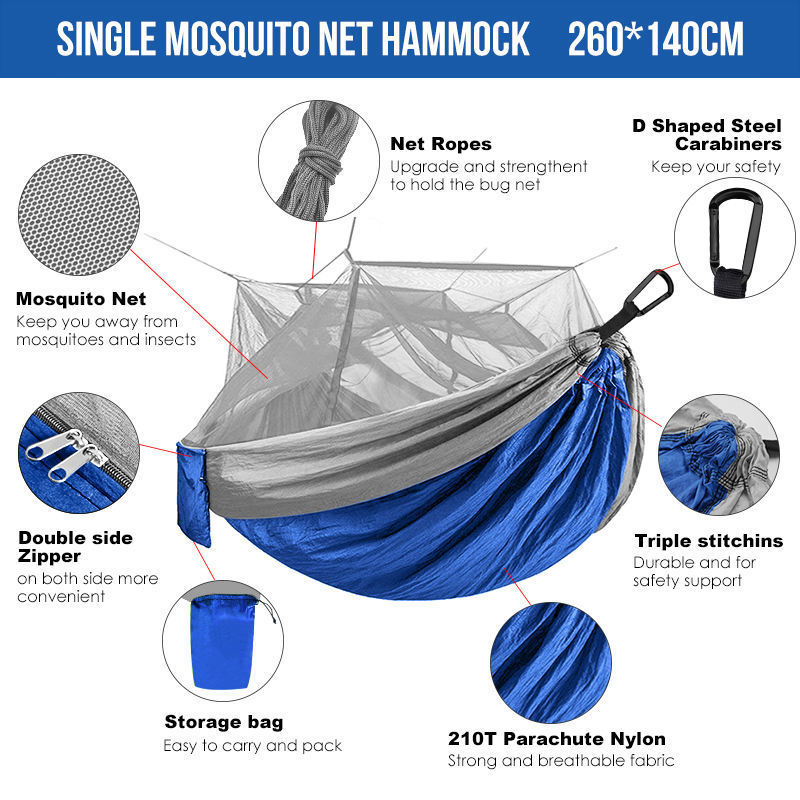 Outdoor Double Parachute Tarp Portable Mosquito Net Tree Reinforcement 210t Nylon Ripstop Camping Hammock With Rainfly