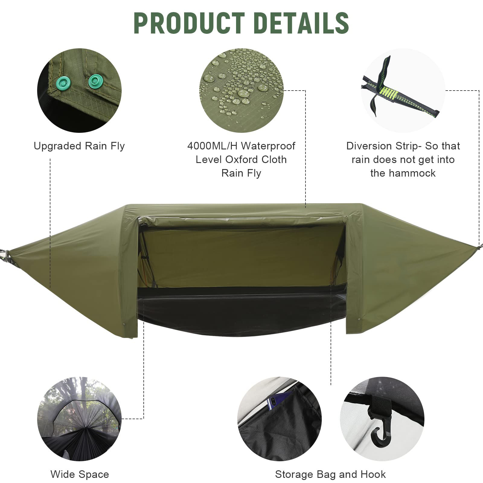 Camping Hammock Tent with Mosquito Net Tree Strap Swing Heavy Rain Waterproof Lightweight