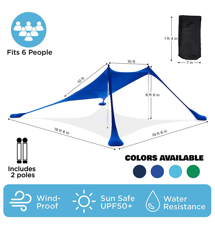 UPF50 UV Protection Family Beach Sunshade Canopy Beach Tent Sun Shelter