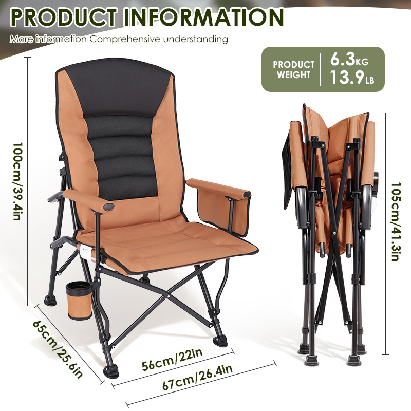 Outdoor folding chair plus size backrest adjustable swivel chair portable high load-bearing camping director chair