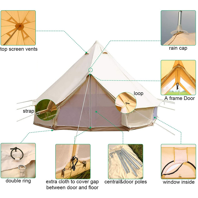 Customized Life Tent Outdoor luxury Waterproof  Camping Cotton Canvas 5m Bell Tent Teepee Yurt Glamping Bell Tent