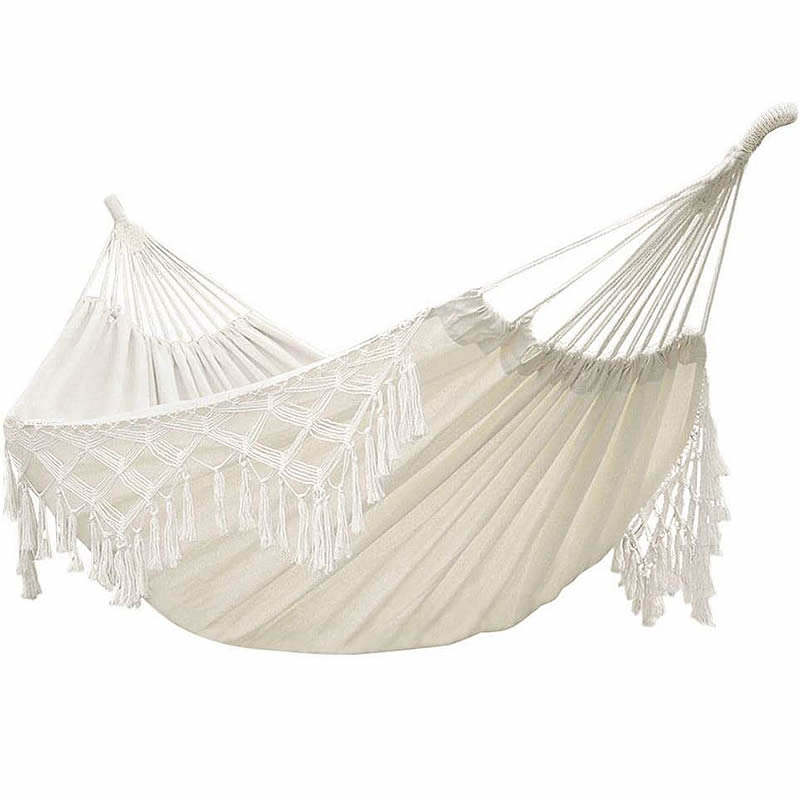 Hot Sale White Canvas Hammock Double 2 Person Macrame Hanging Brazilian Hammock Bed Portable