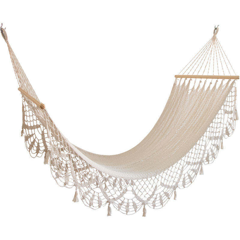 Extra Long & Wide Hammock Beige Travel Camping Garden Backyard Porch Outdoor Indoor Patio Bedroom Hanging Swinging Hammock