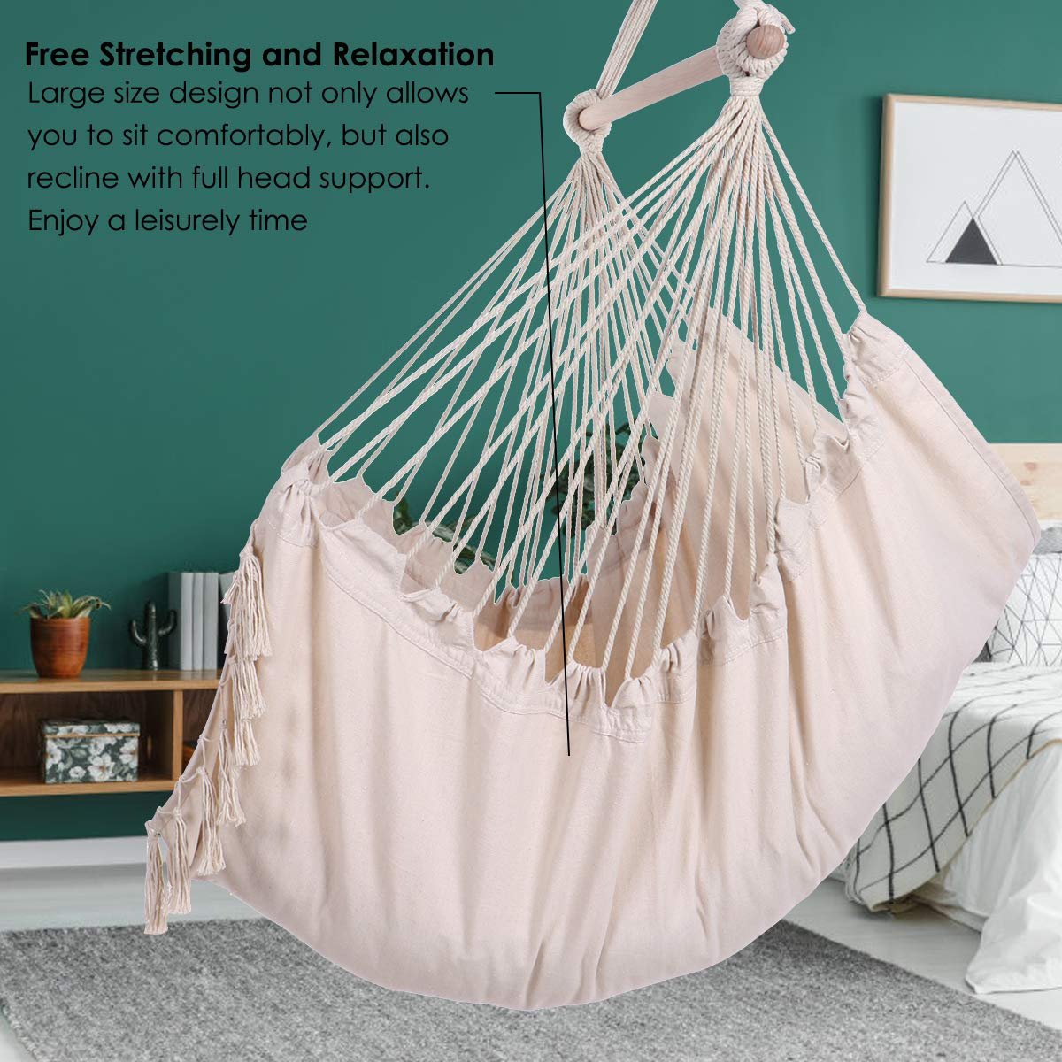 Indoor Outdoor Home  Porch Yard Garden Macrame Swing Hanging Cotton Rope Macrame Patio swing Hammock Chair