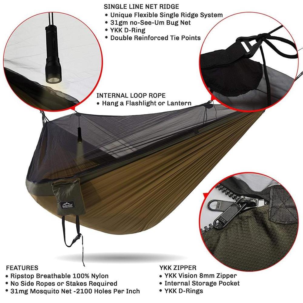 Custom Folding 2 Person Outdoor Heavy Duty Nylon Canvas Camping Hammock with Mosquito Net