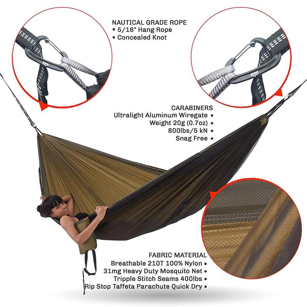 Custom Folding 2 Person Outdoor Heavy Duty Nylon Canvas Camping Hammock with Mosquito Net