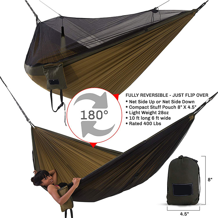 Custom Folding 2 Person Outdoor Heavy Duty Nylon Canvas Camping Hammock with Mosquito Net