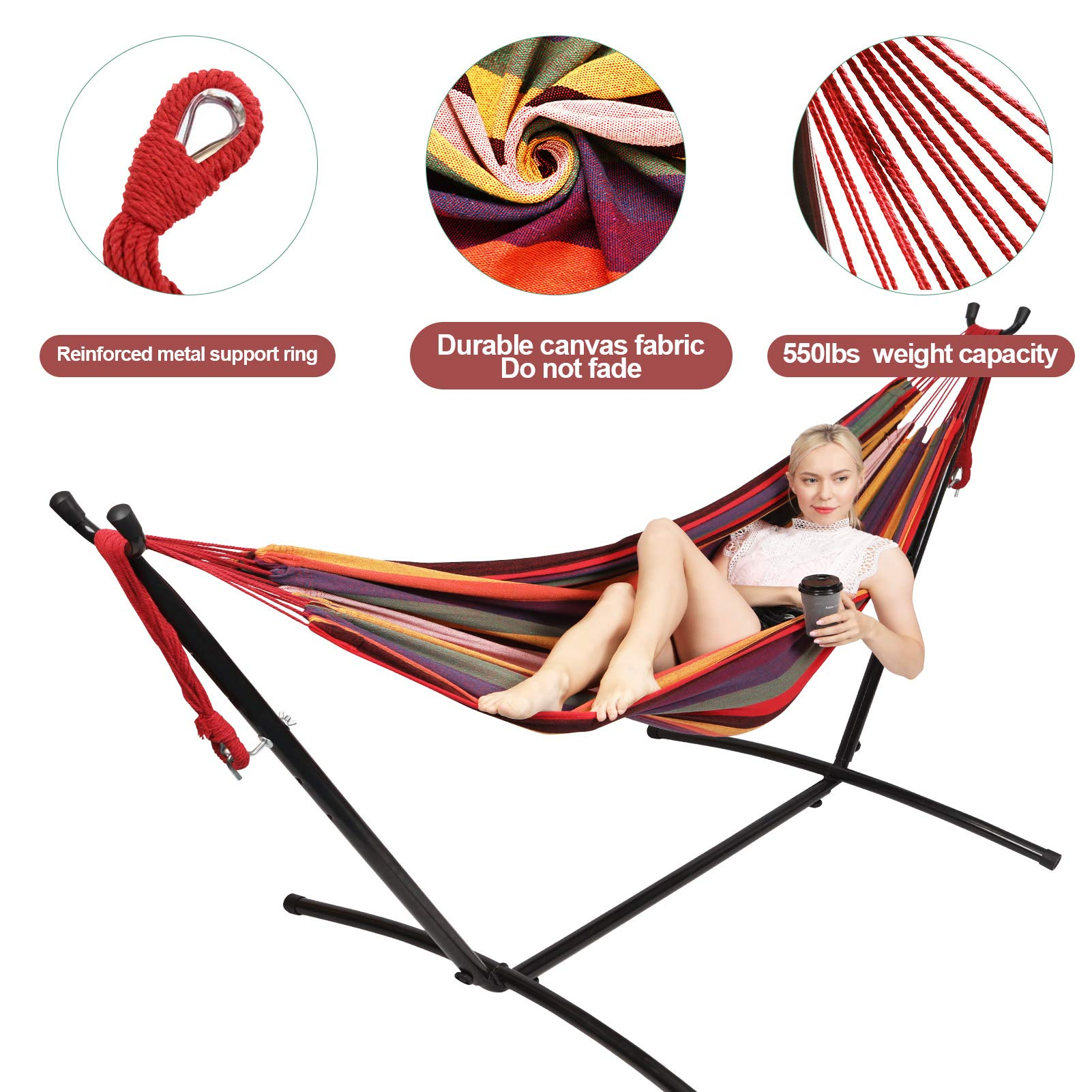 Portable Steel Frame Cotton free standing hammock with stand