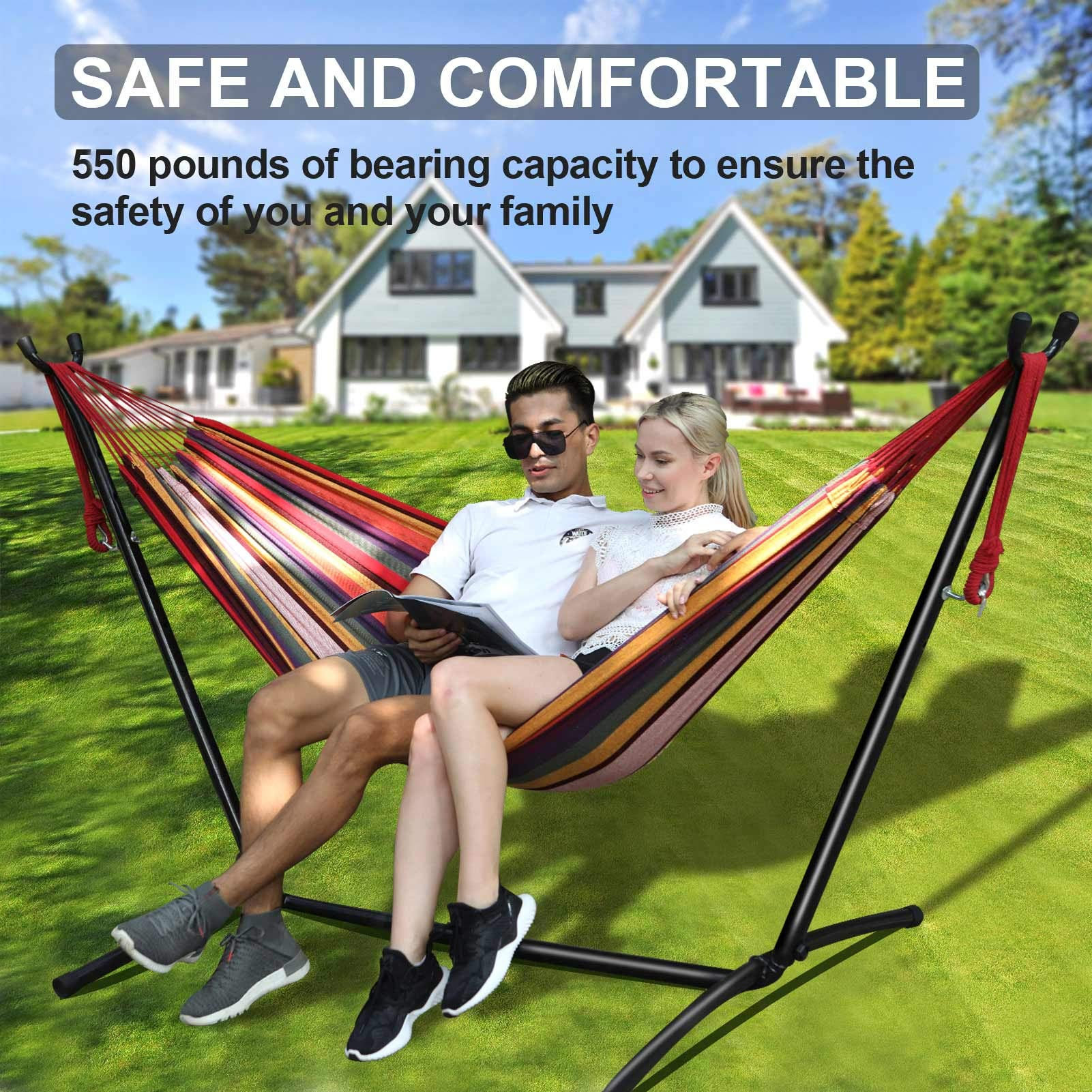 Portable Steel Frame Cotton free standing hammock with stand