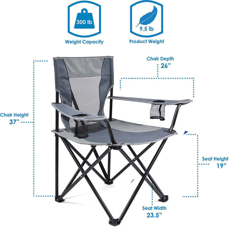 Oversized Folding Camping Chair Outdoor, Heavy Duty Foldable Lawn Chair for Adults, Large Padded Camp Chair with Cup Holder