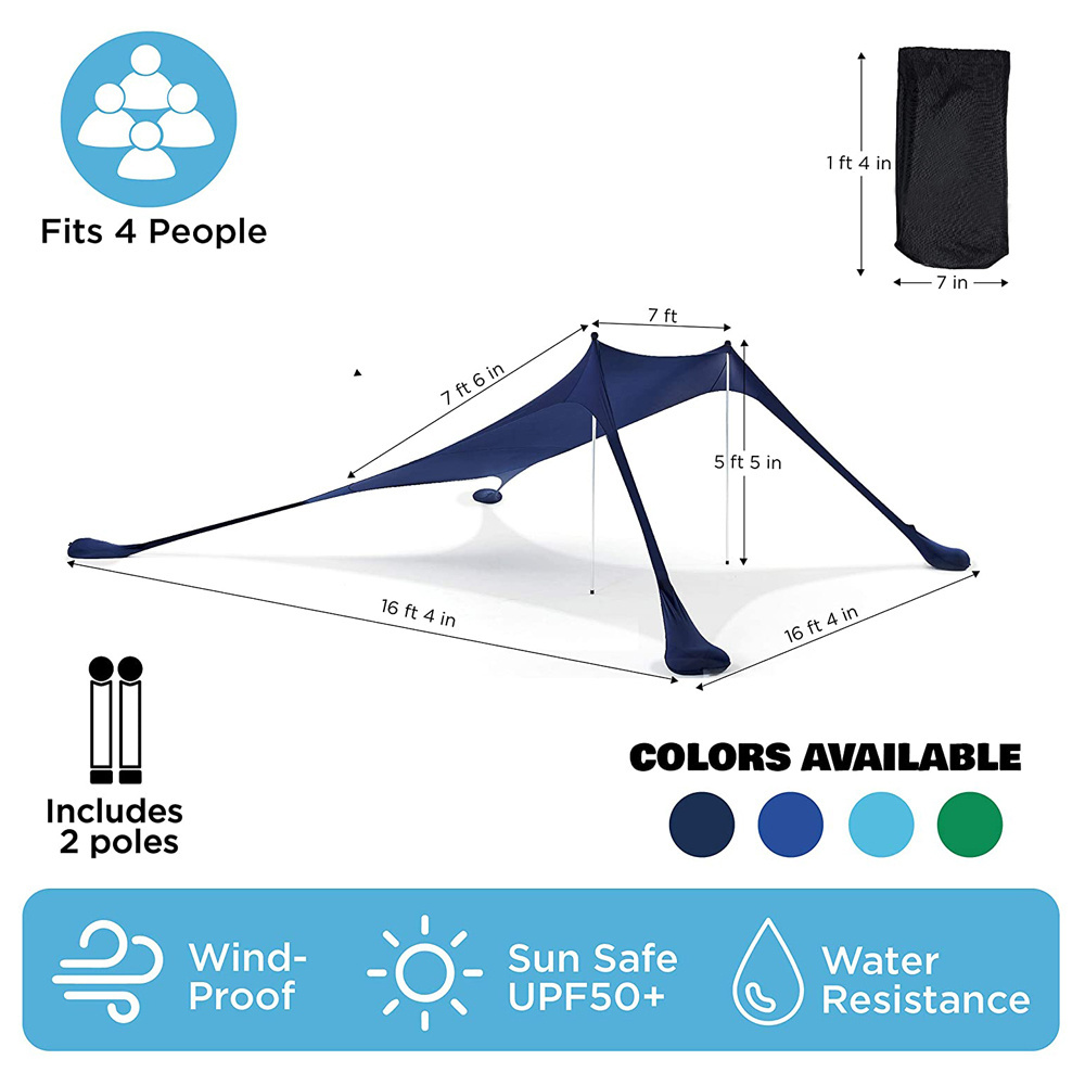 UPF50 UV Protection Family Beach Sunshade Canopy Beach Tent Sun Shelter