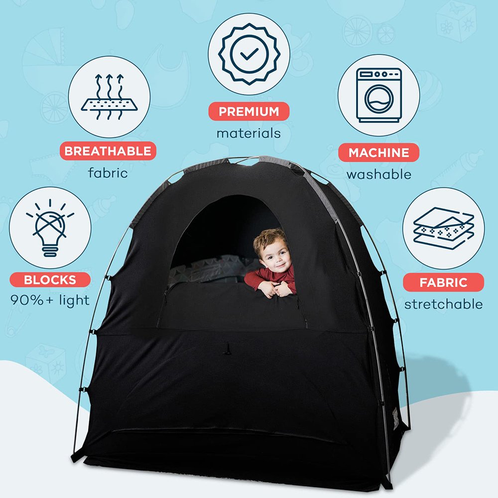 Custom Logo Blackout Crib Tent Breathable Fabric Portable Privacy Pod Blackout Canopy Crib Cover Baby Travel Crib Canopy Tent